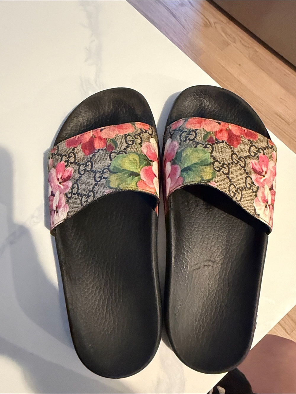 Gucci Floral GG Canvas Slide Sandals - Pink & Green
